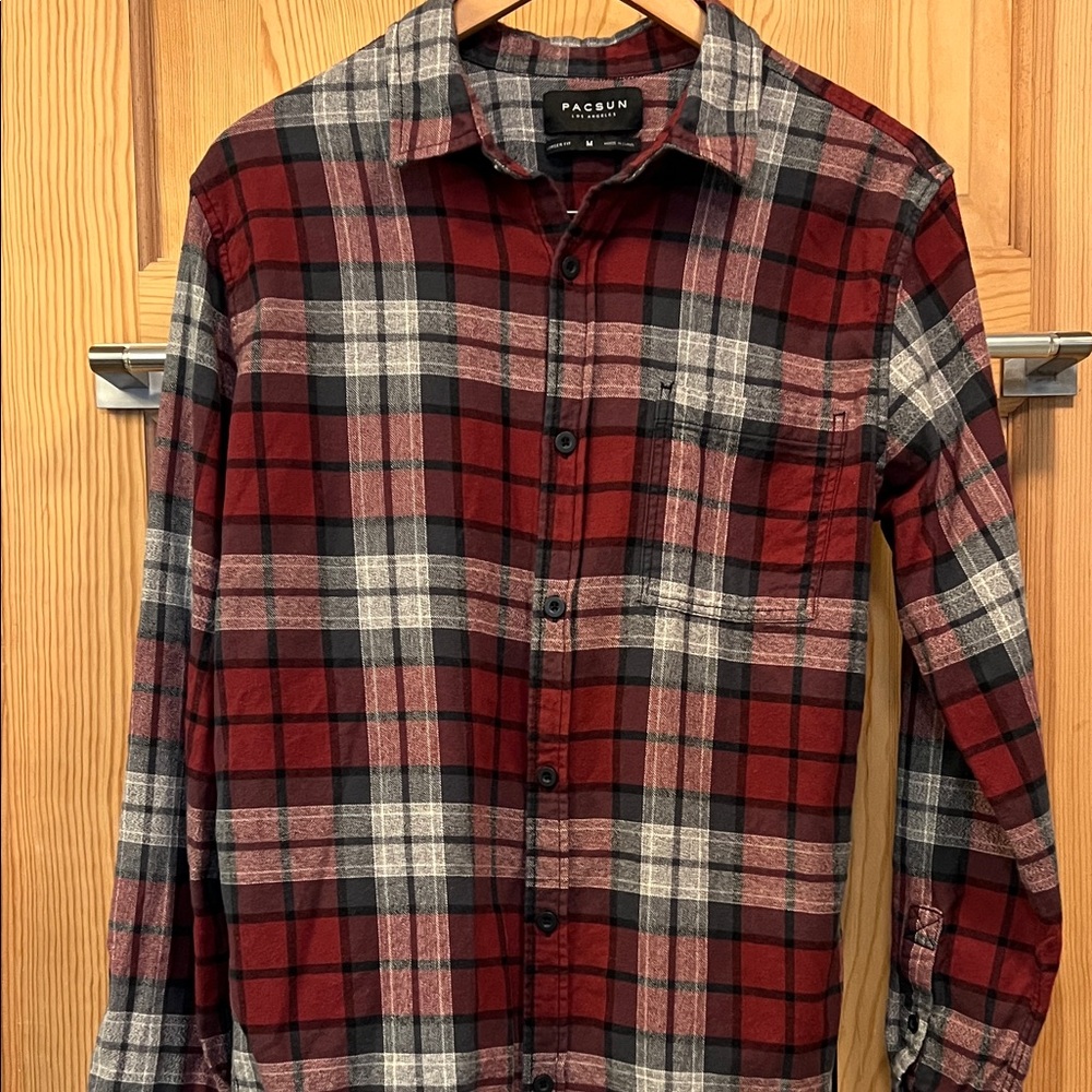 PacSun Red Black White Plaid Button-Down Shirt